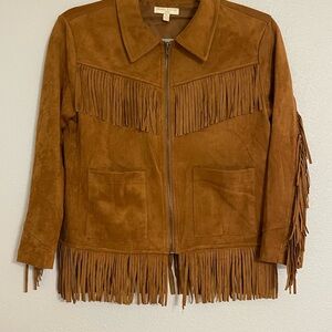 Chelsea and Violet Girls Brown Fringe Faux Suede Jacket